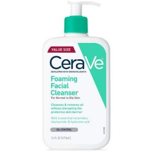Limpiador facial de espuma CeraVe, 473 ml para lavado diario, piel normal a grasa